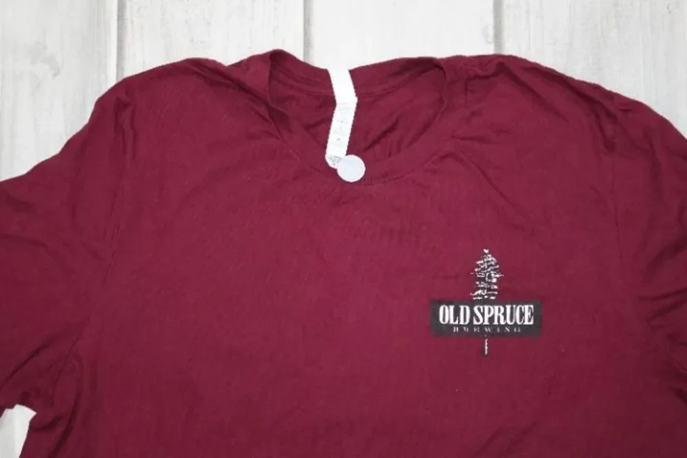Old Spruce Brewing Happy Trails Beer Men's XL Maroon T-Shirt West Virgina Tree
